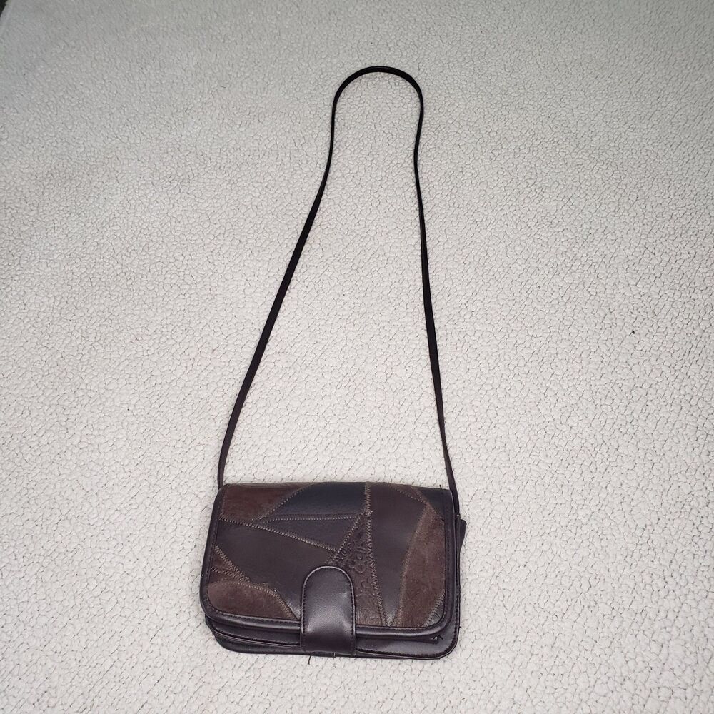 VTG Mitzi | Genuine Brown Leather Patchwork Crossbody Bag | Small